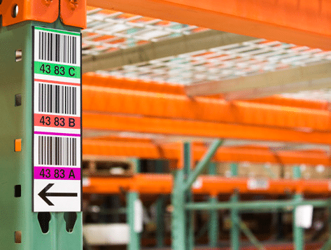 Totem Labels on Warehouse Rack